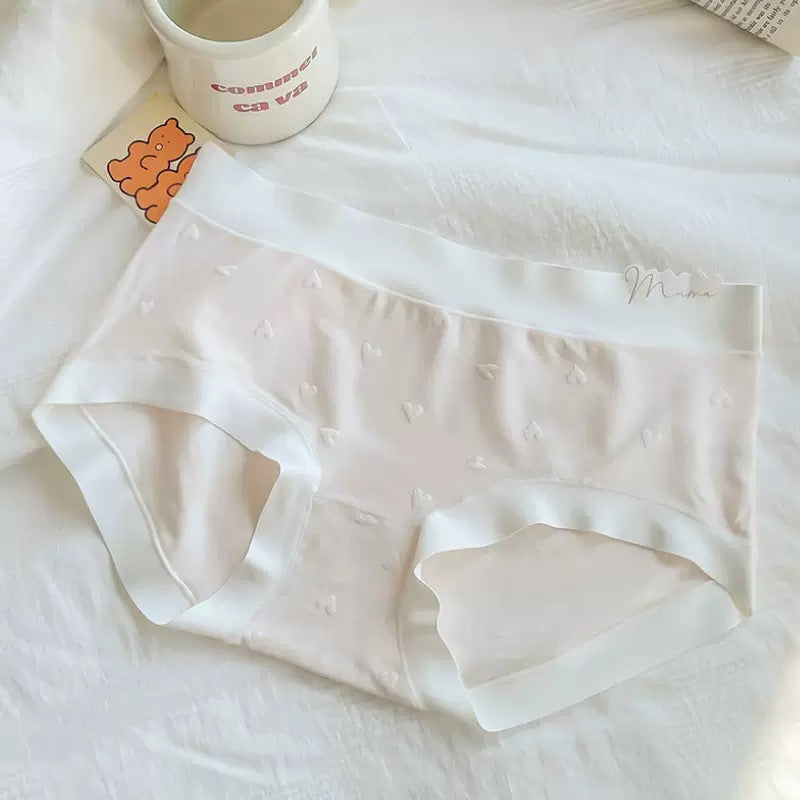 [Free Size - 43-70kg] JellySkin Mid-Waist Seamless Panty – 5A Antibacterial Heart Jacquard Edition