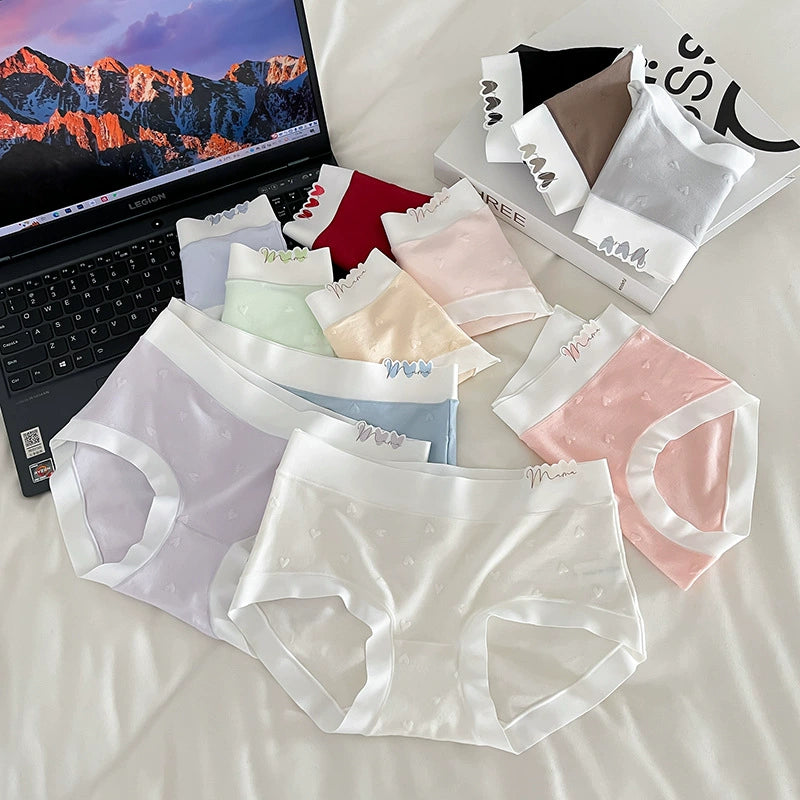 [Free Size - 43-70kg] JellySkin Mid-Waist Seamless Panty – 5A Antibacterial Heart Jacquard Edition